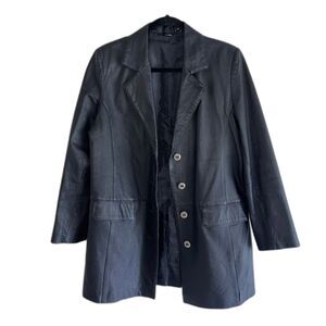 Boutique Europa Black Leather Jacket Coat S Outerwear Longline Modern City